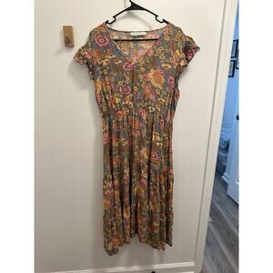 RustyyDustty Dress Floral Flower Power 3/4 sleeves Boho Hippie Mini Sz 2XL